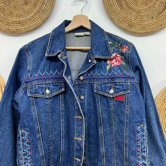 Vintage Y2K 2000s Together Blue Embroidered Beaded Denim Jean Jacket Medium - Picture 4 of 10